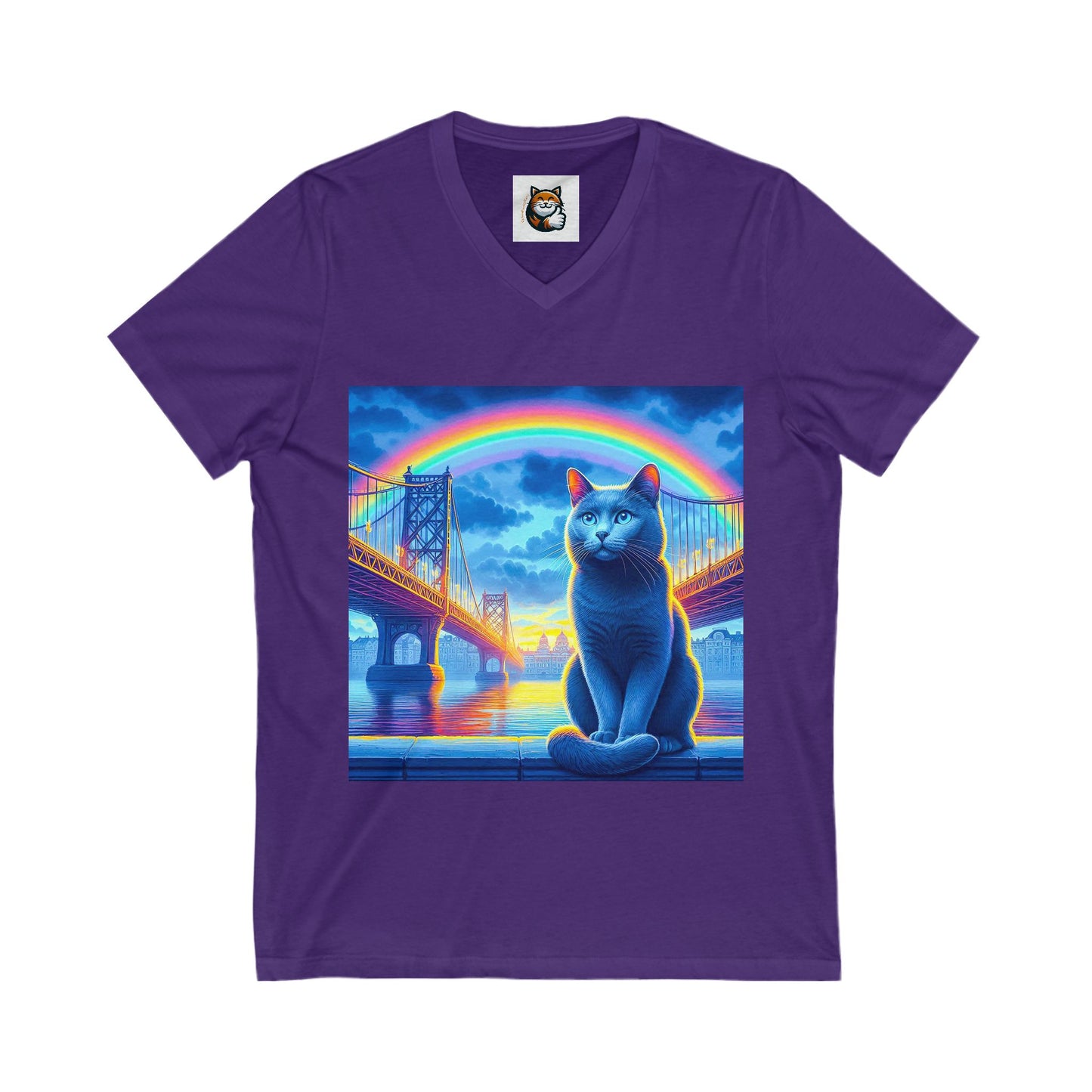Russian Blue Cat Unisex Jersey Short Sleeve V-Neck Tee