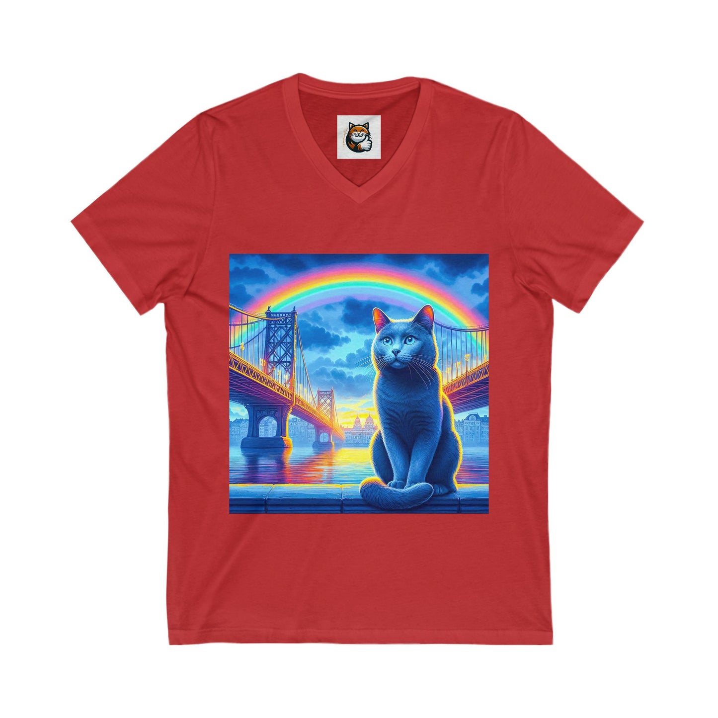 Russian Blue Cat Unisex Jersey Short Sleeve V-Neck Tee