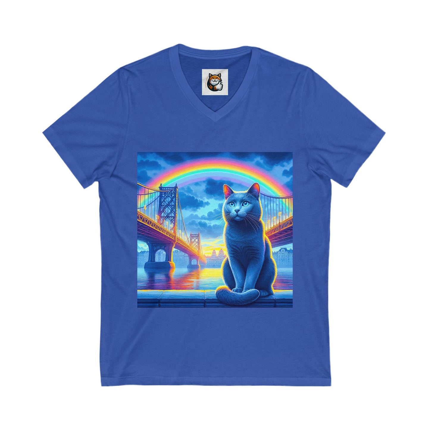 Russian Blue Cat Unisex Jersey Short Sleeve V-Neck Tee