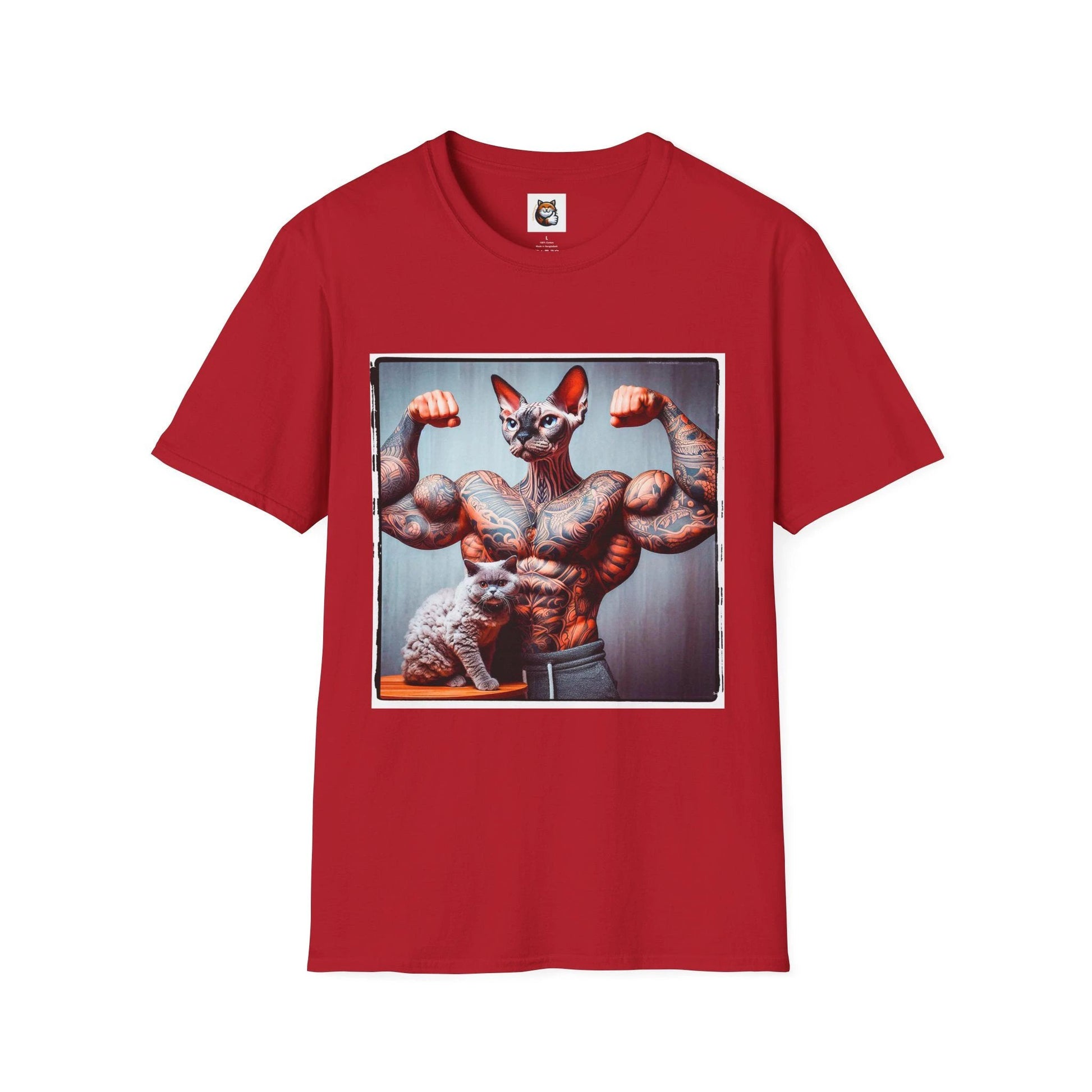 Devon Rex Cat muscles man Softstyle T-Shirt by Printify