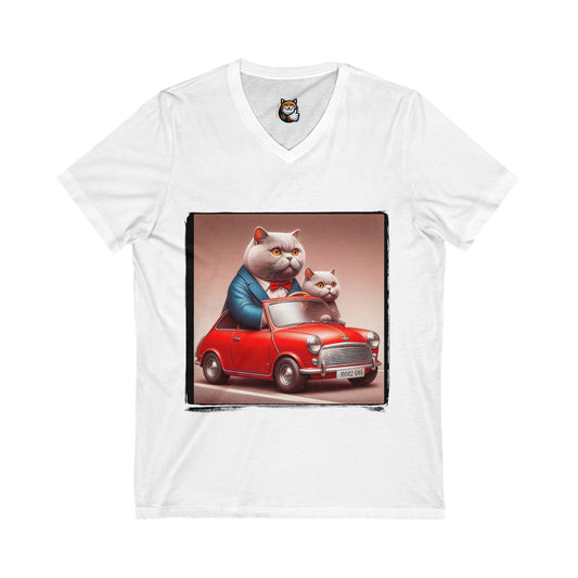 Wacky British Shorthair tiny car Jersey Short Sleeve V-Neck Tee