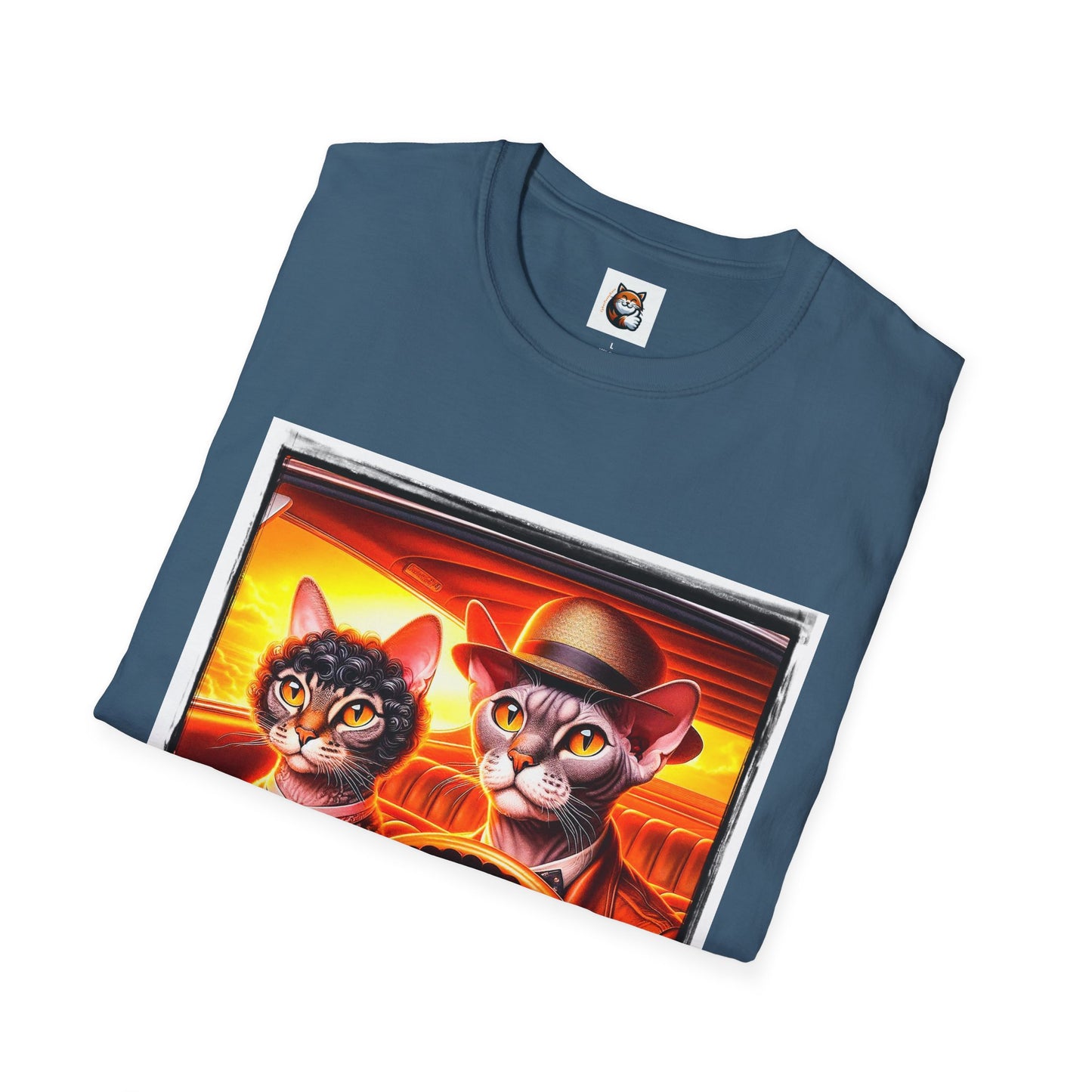 Wacky  Devon Rex couple driving  Unisex Softstyle T-Shirt