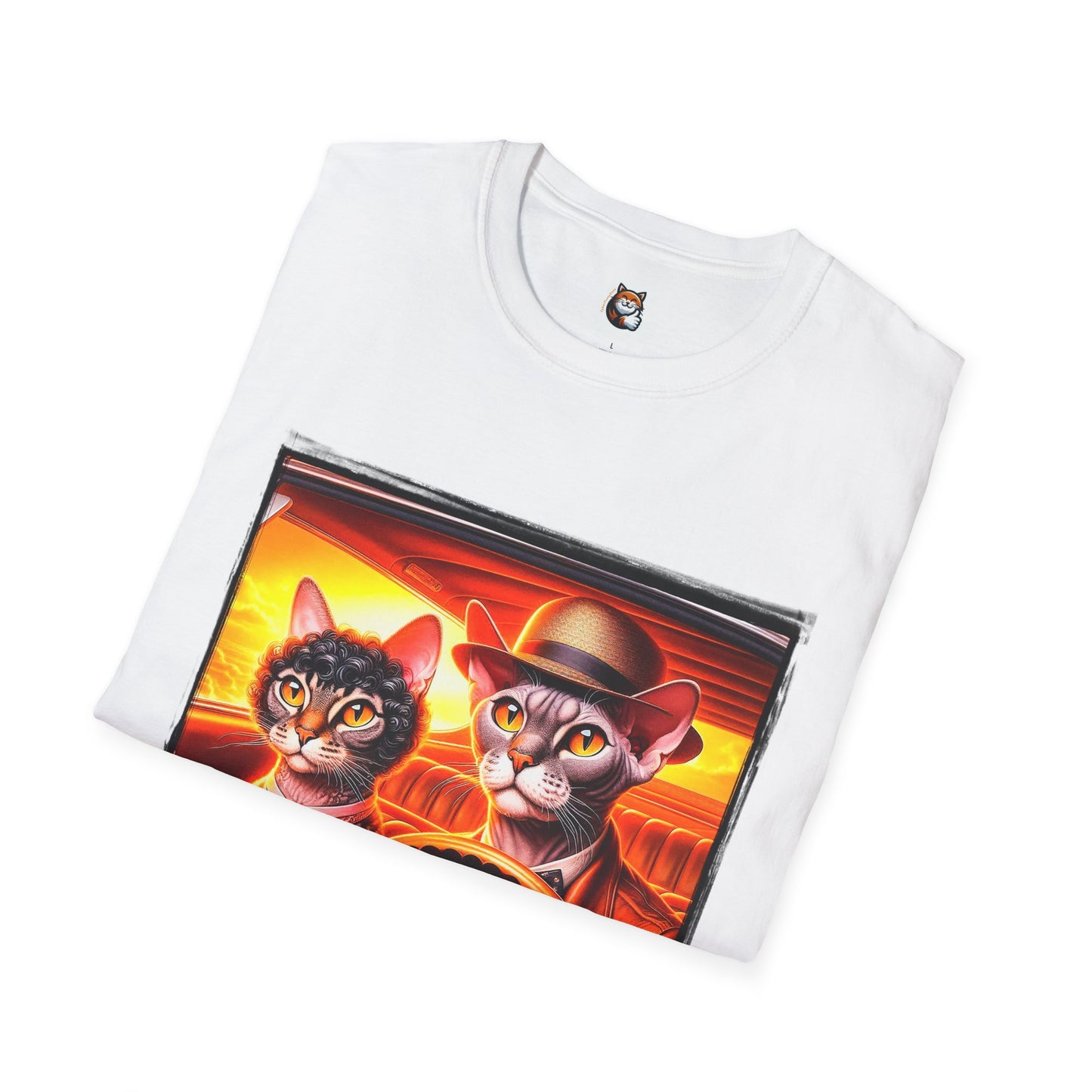 Wacky  Devon Rex couple driving  Unisex Softstyle T-Shirt