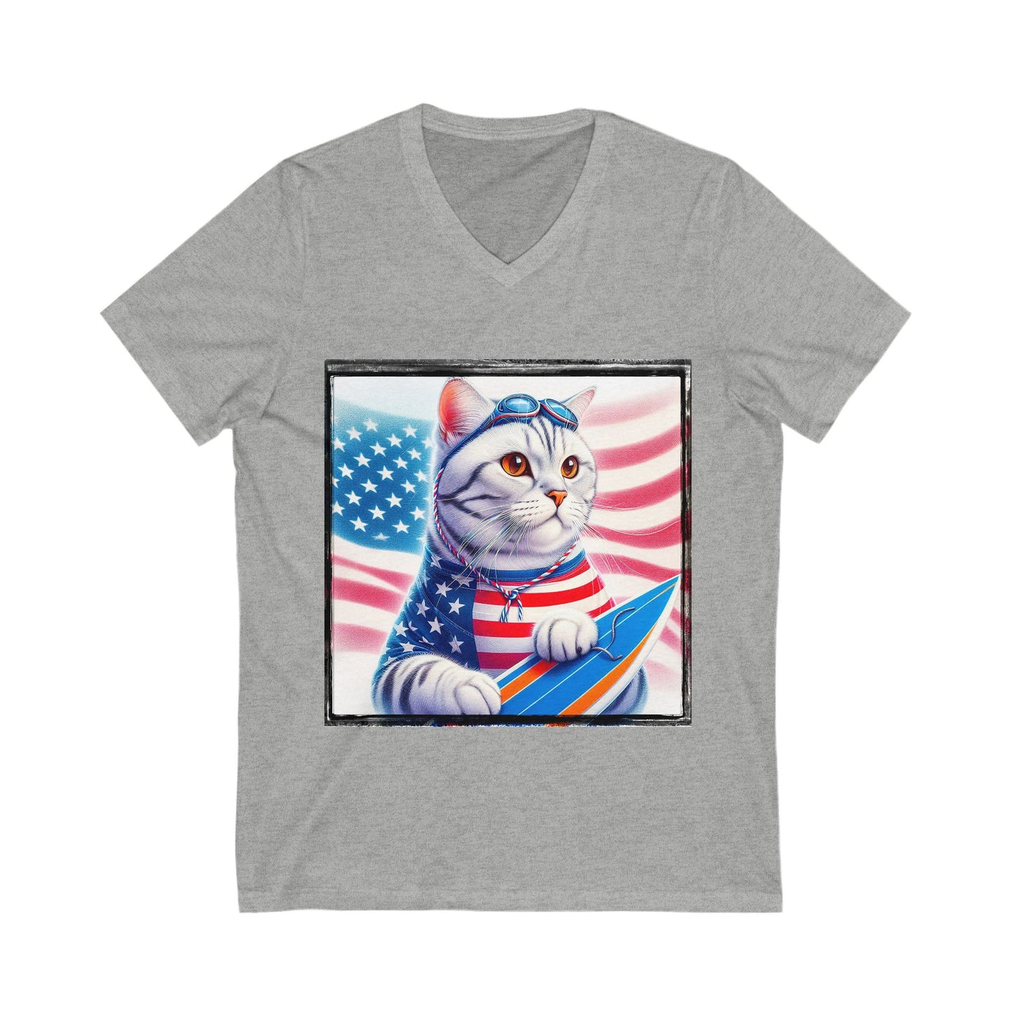 American Shorthair American hero Jersey Short Sleeve V-Neck Tee