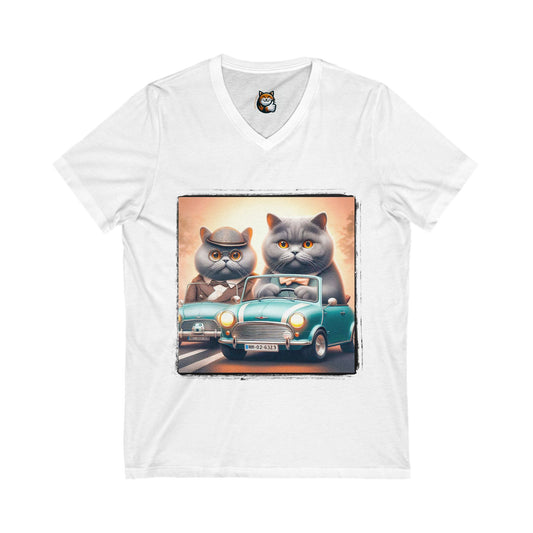 Wacky British Shorthair tiny car Jersey Short Sleeve V-Neck Tee