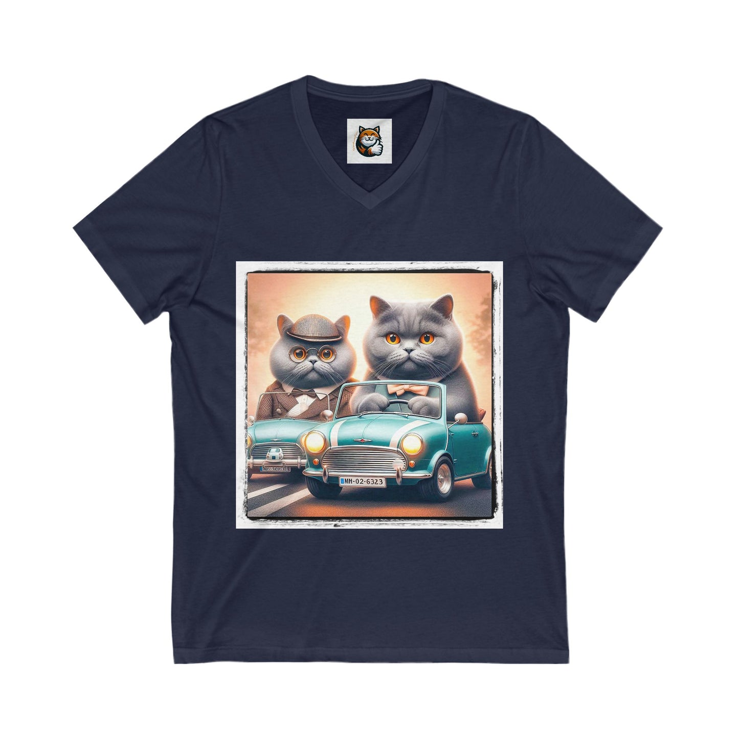 Wacky British Shorthair tiny car Jersey Short Sleeve V-Neck Tee
