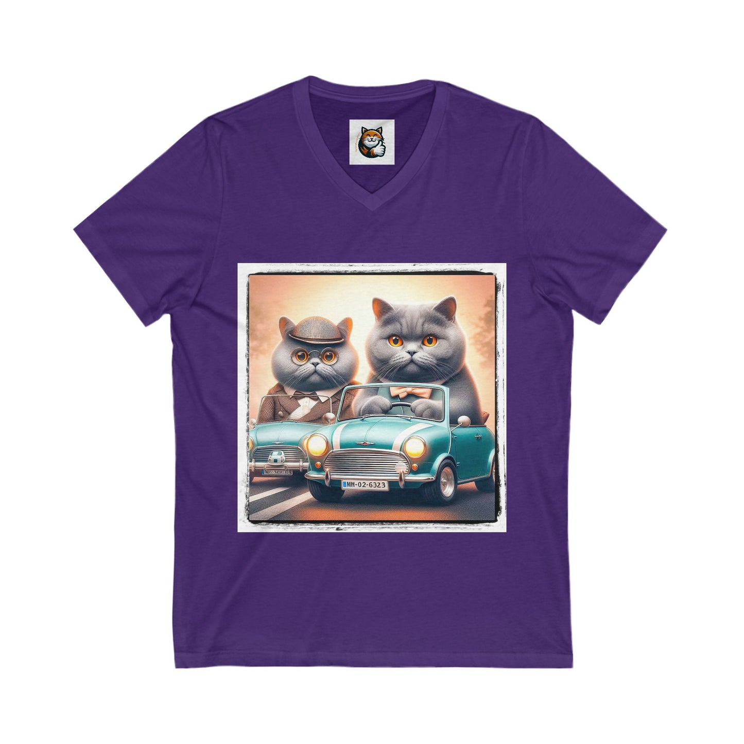 Wacky British Shorthair tiny car Jersey Short Sleeve V-Neck Tee
