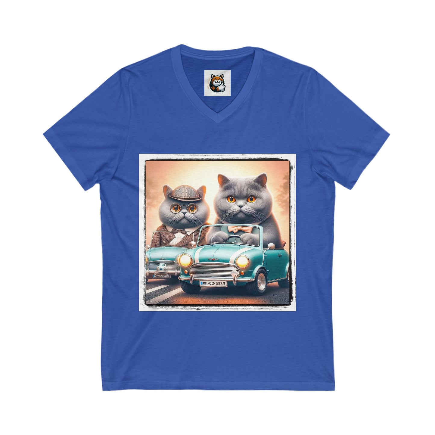 Wacky British Shorthair tiny car Jersey Short Sleeve V-Neck Tee