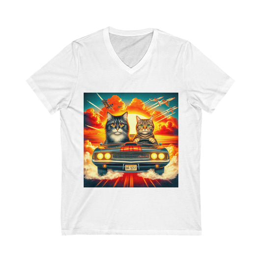 Wacky Domestic Cat Unisex Jersey Short Sleeve V-Neck Tee