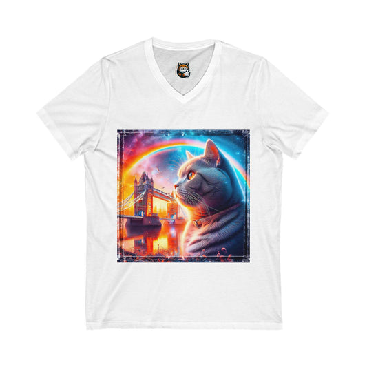 British Shorthair  rainbow bridge Unisex Jersey Short Sleeve V-Neck Tee