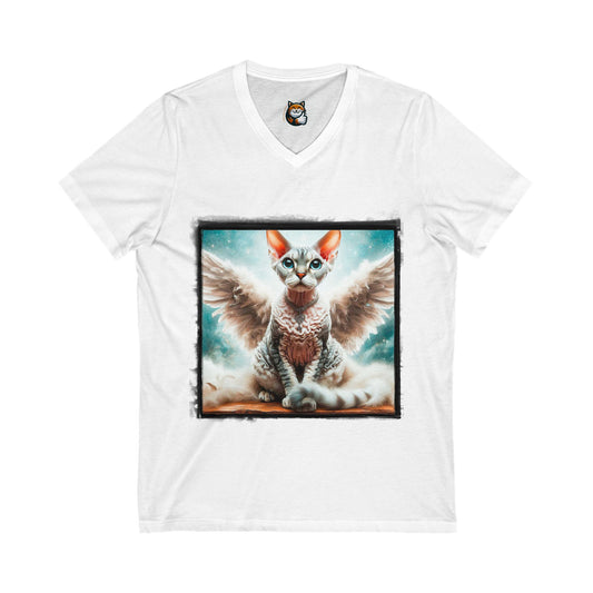 Devon Rex Angel wings Unisex Jersey Short Sleeve V-Neck Tee