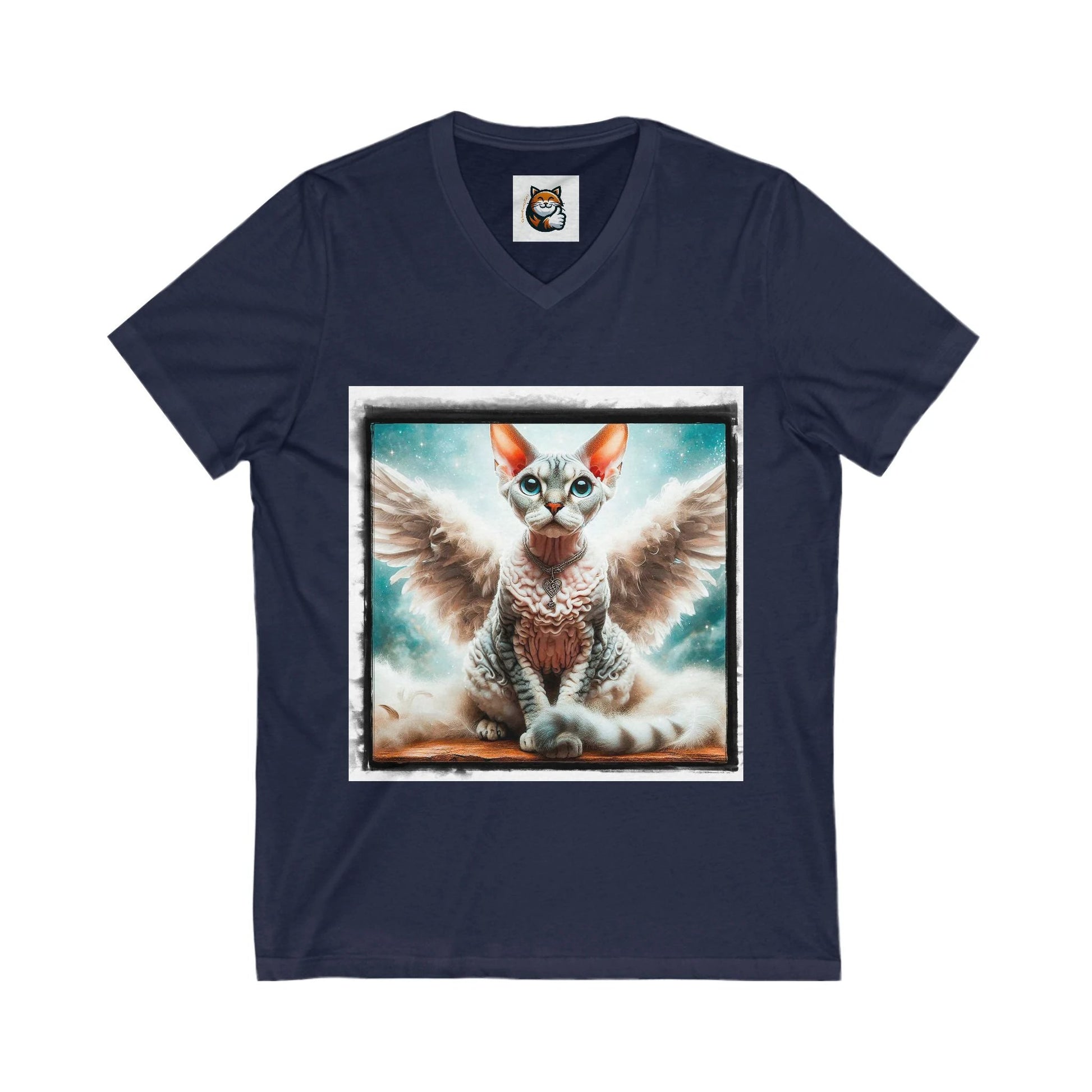Devon Rex Angel wings Unisex Jersey Short Sleeve V-Neck Tee by Printify