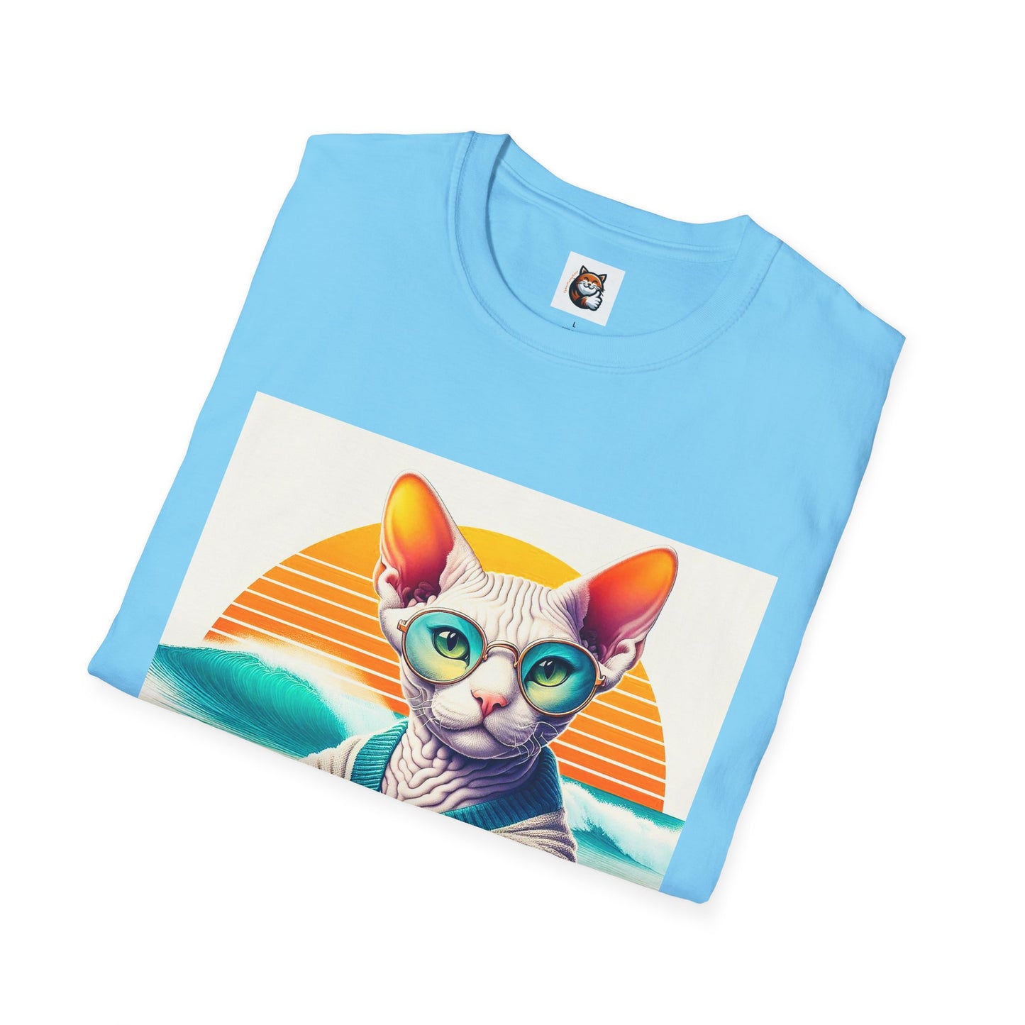 Devon Rex Cat surfing beauty  Softstyle T-Shirt