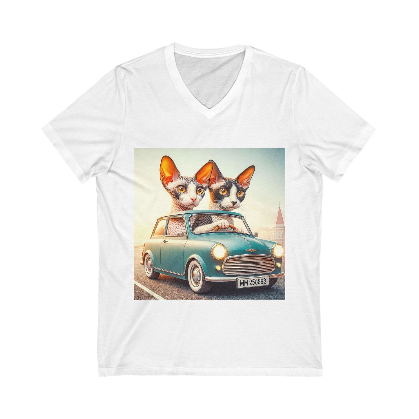 Cornish Rex Cat  tiny couple Short Sleeve V-Neck Tee