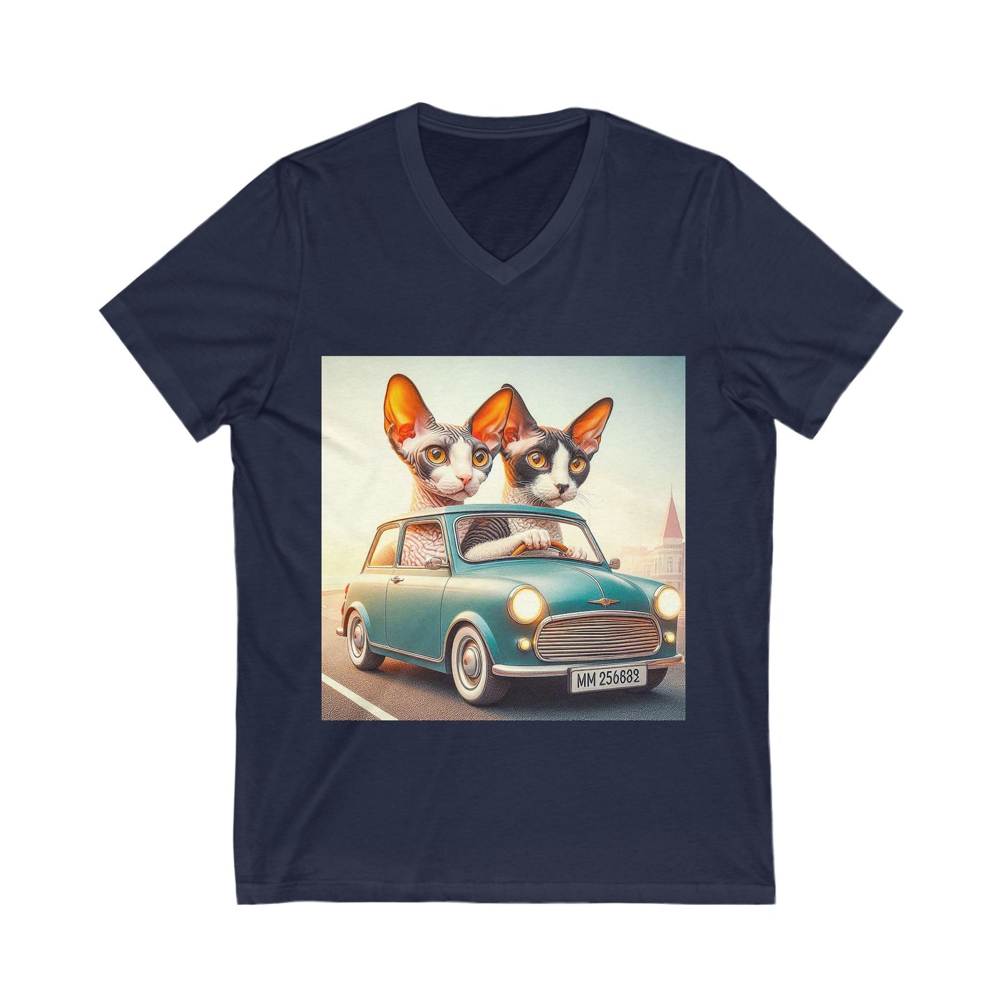 Cornish Rex Cat  tiny couple Short Sleeve V-Neck Tee