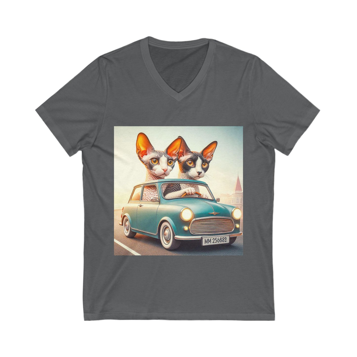 Cornish Rex Cat  tiny couple Short Sleeve V-Neck Tee