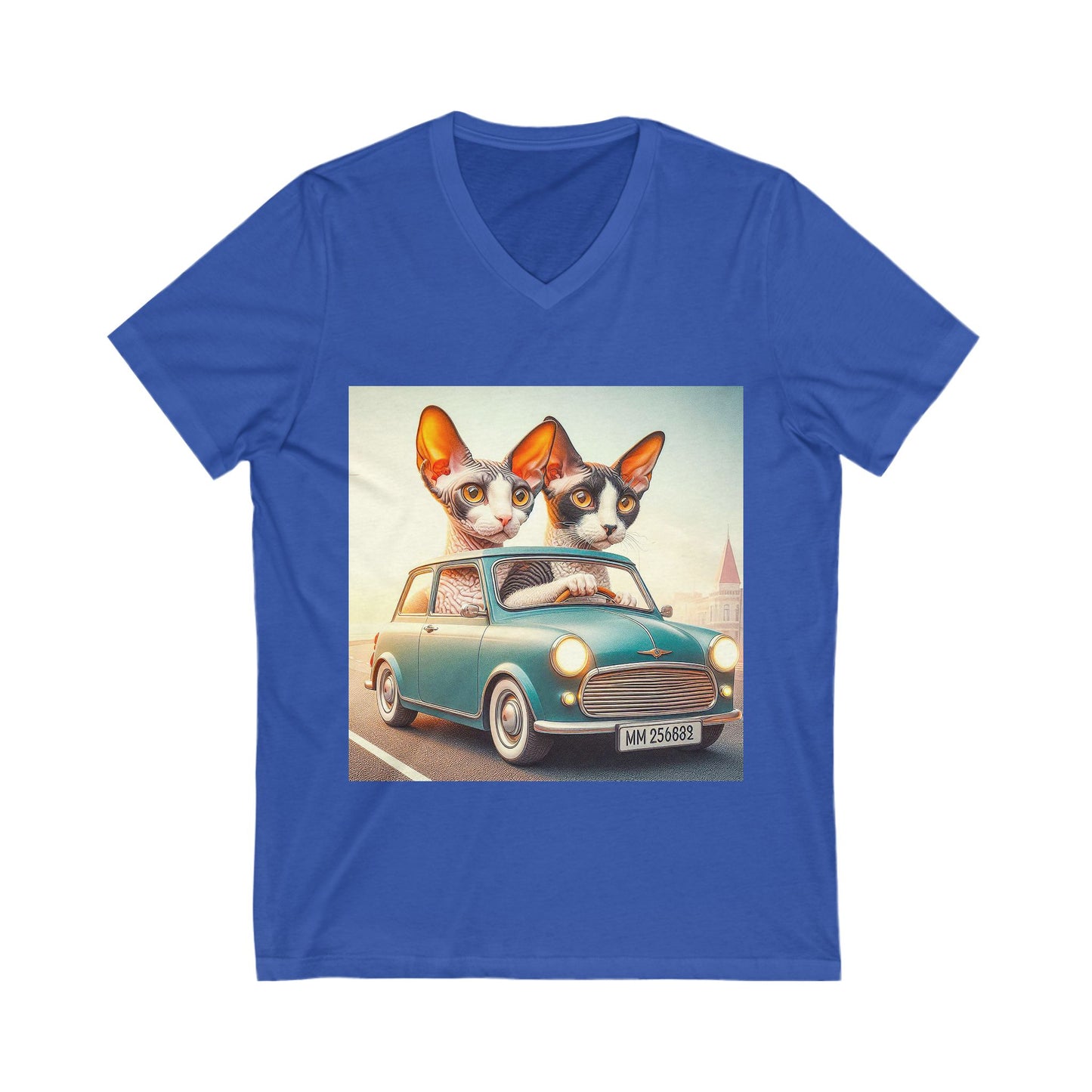 Cornish Rex Cat  tiny couple Short Sleeve V-Neck Tee