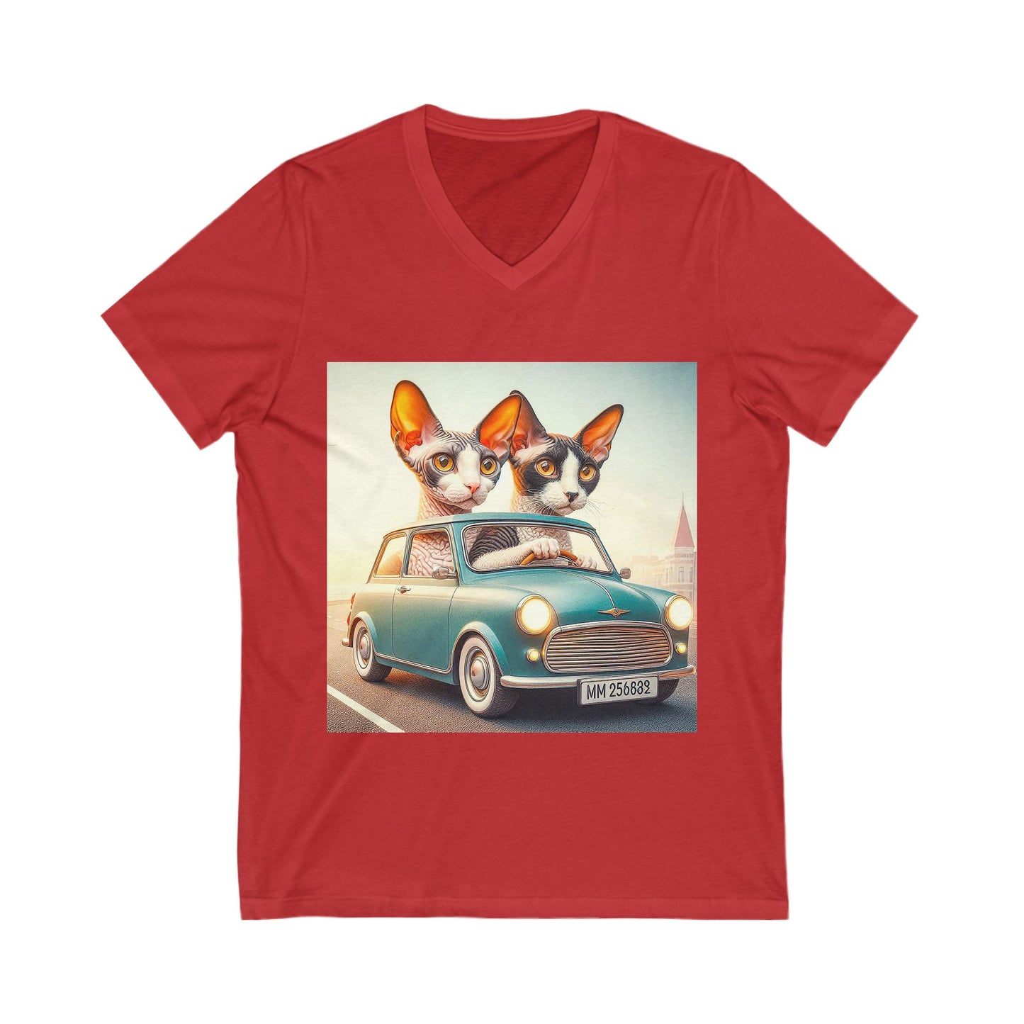 Cornish Rex Cat  tiny couple Short Sleeve V-Neck Tee
