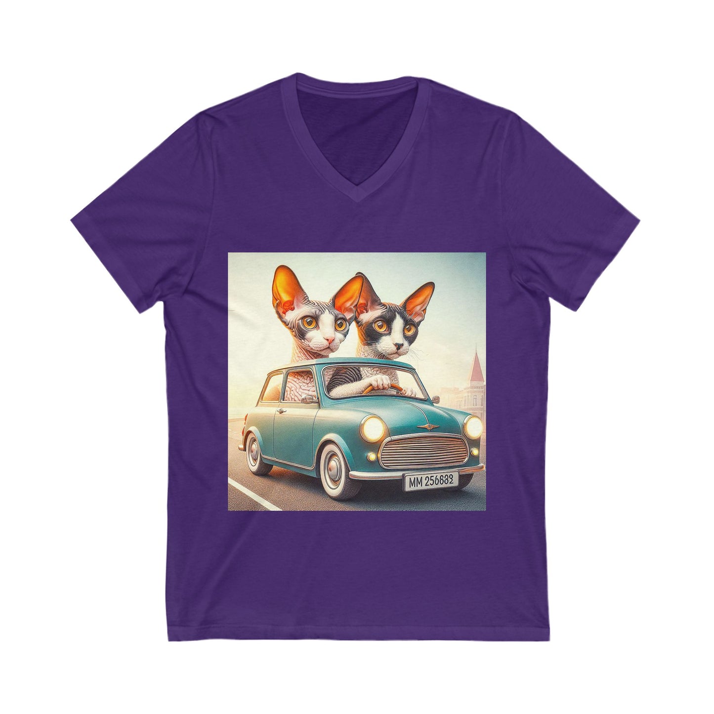 Cornish Rex Cat  tiny couple Short Sleeve V-Neck Tee