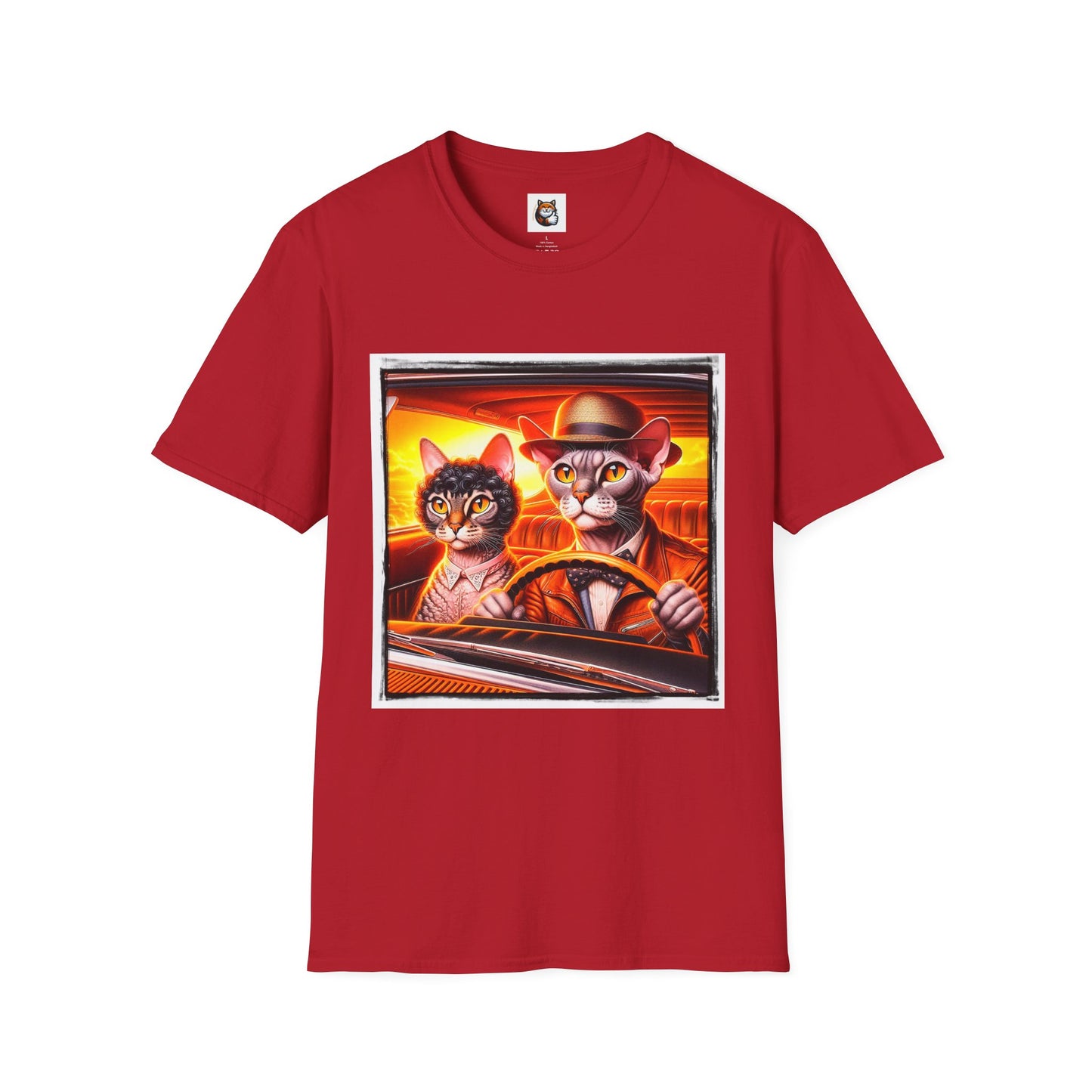 Wacky  Devon Rex couple driving  Unisex Softstyle T-Shirt