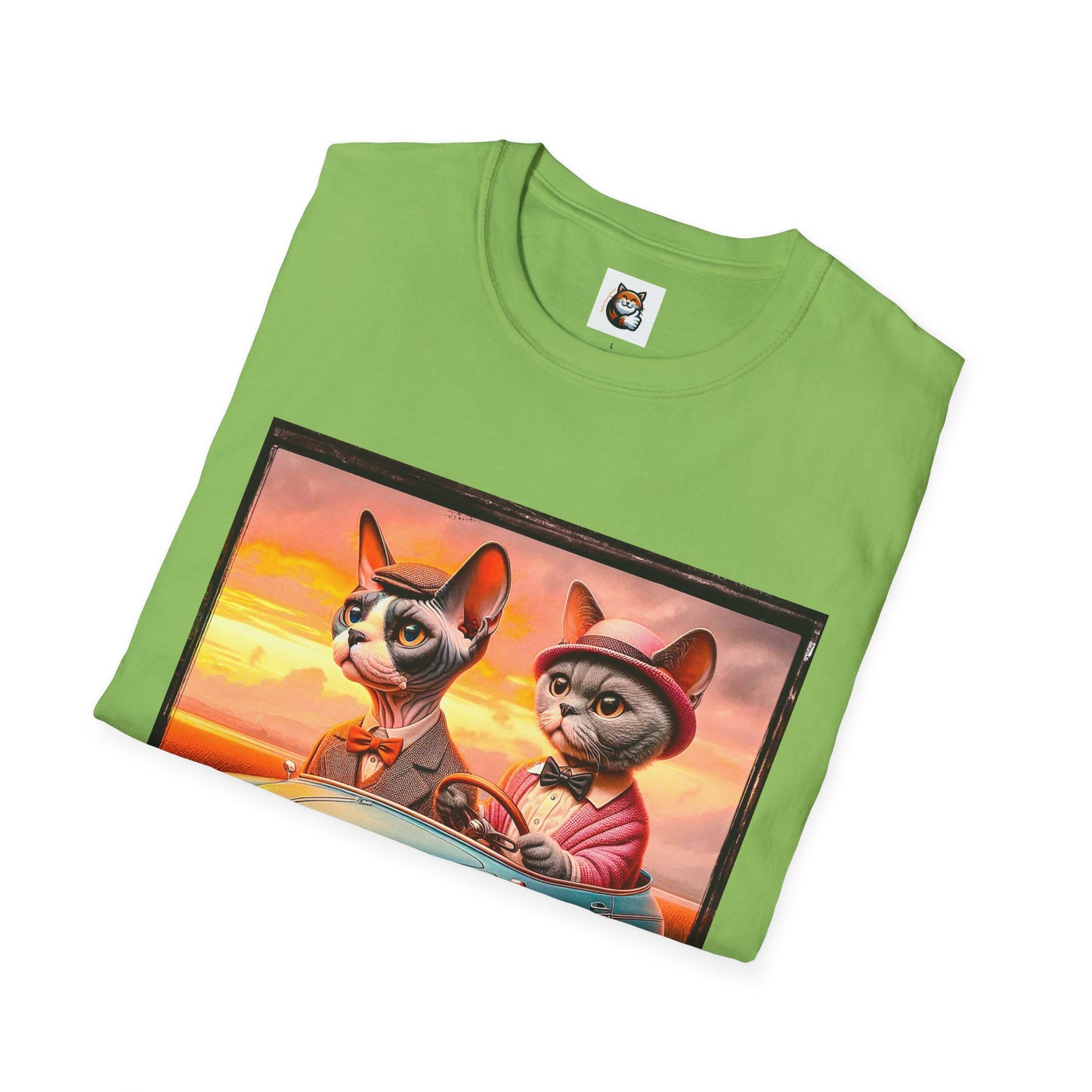 Wacky Devon Rex driving Unisex Softstyle T-Shirt
