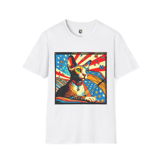 Devon Rex Cat American flag  Softstyle T-Shirt