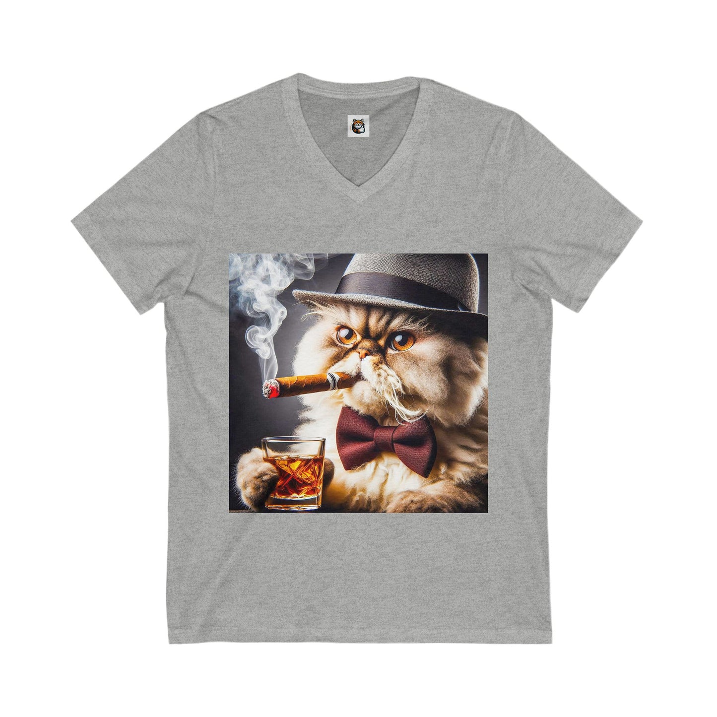 Selkirk Rex V-Neck drinking whiskey