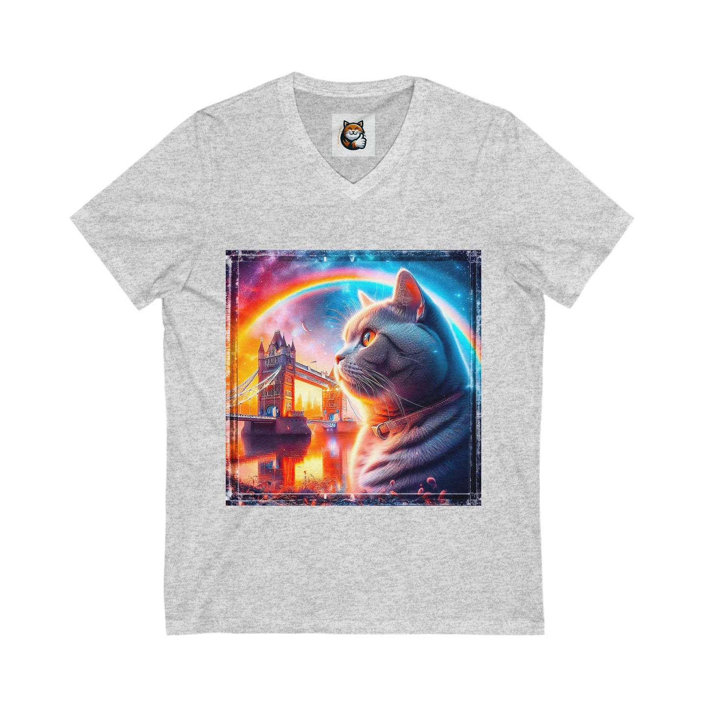 British Shorthair  rainbow bridge Unisex Jersey Short Sleeve V-Neck Tee
