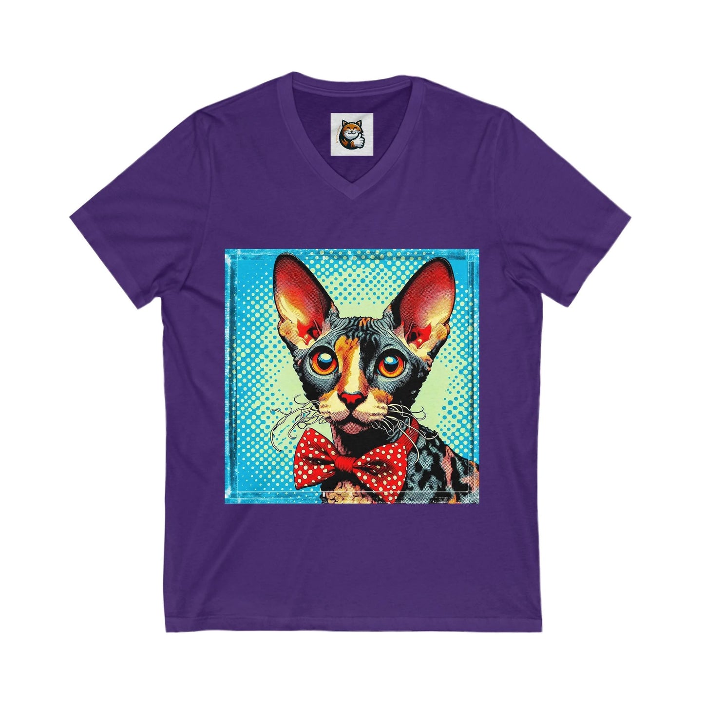 Cornish Rex Cat Unisex Jersey Short Sleeve V-Neck Tee by Printify
