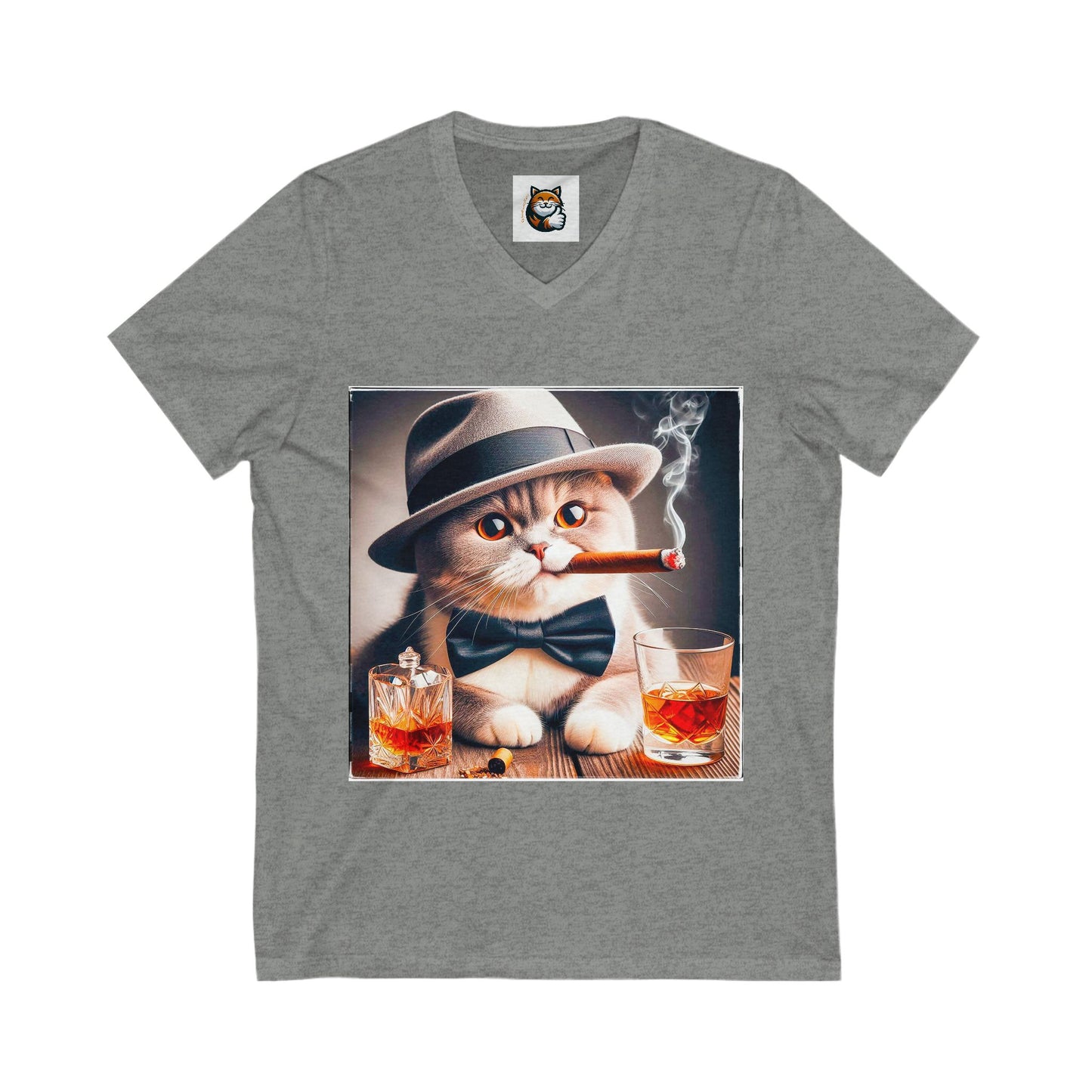 British Shorthair hat and bow tie Jersey Short Sleeve V-Neck Tee