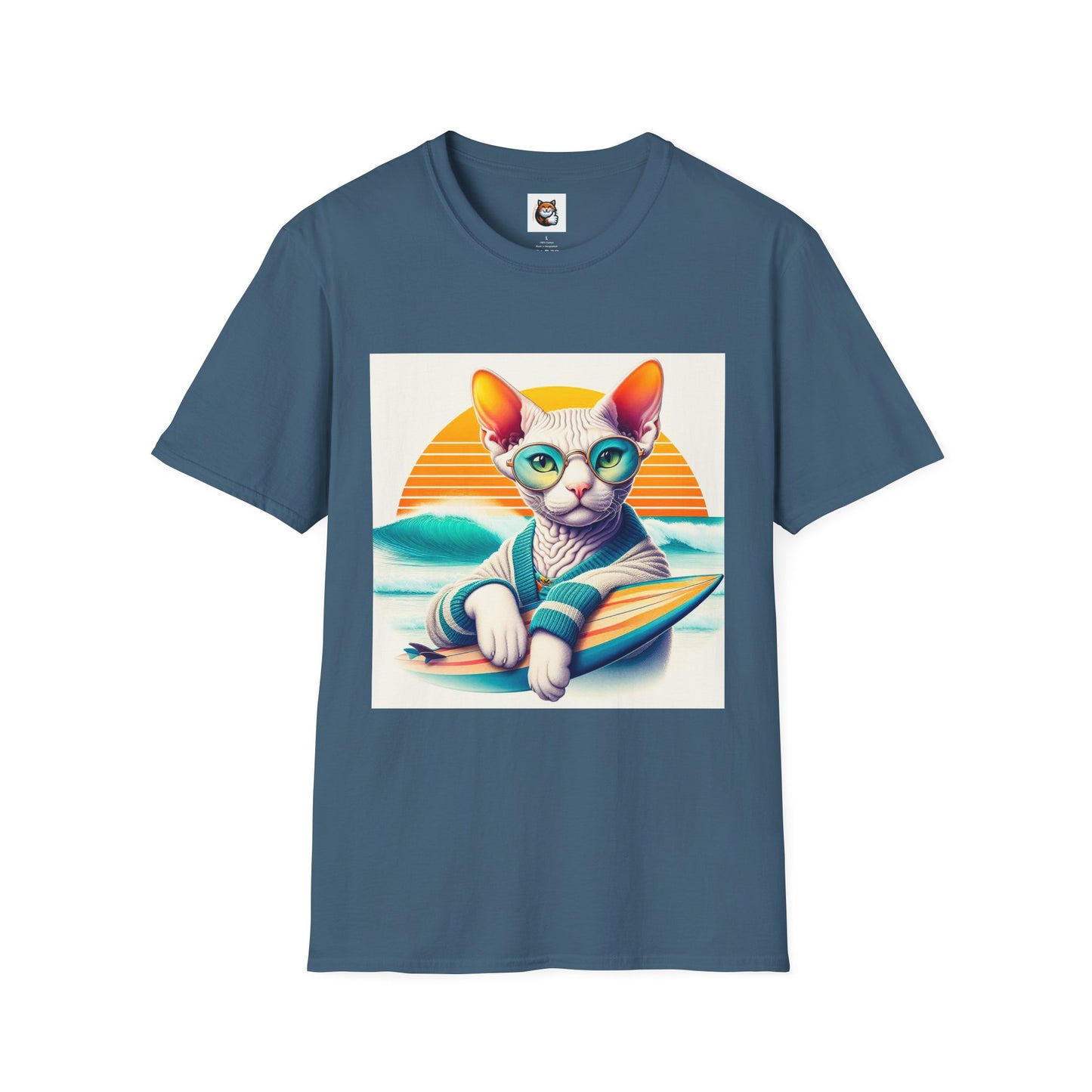 Devon Rex Cat surfing beauty  Softstyle T-Shirt