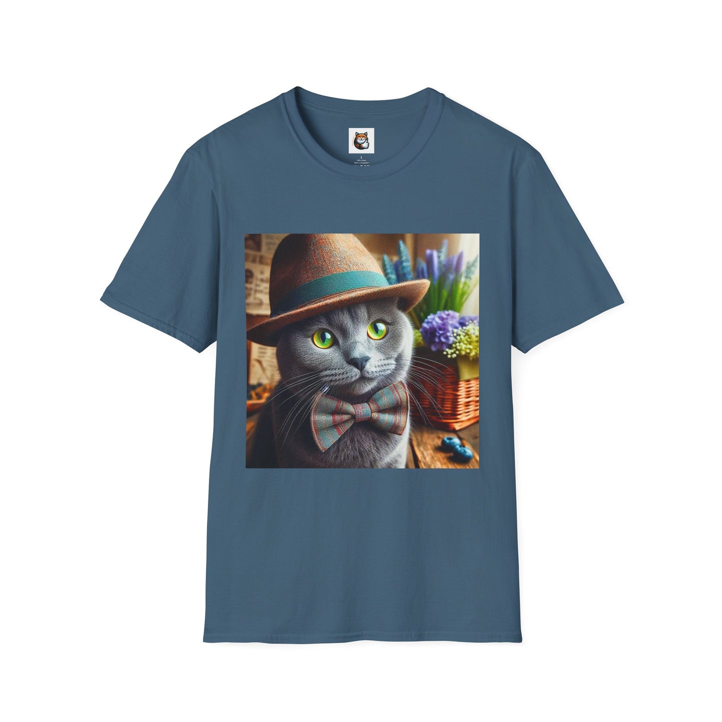 Russian Blue Cat hat and bow tie T-Shirt