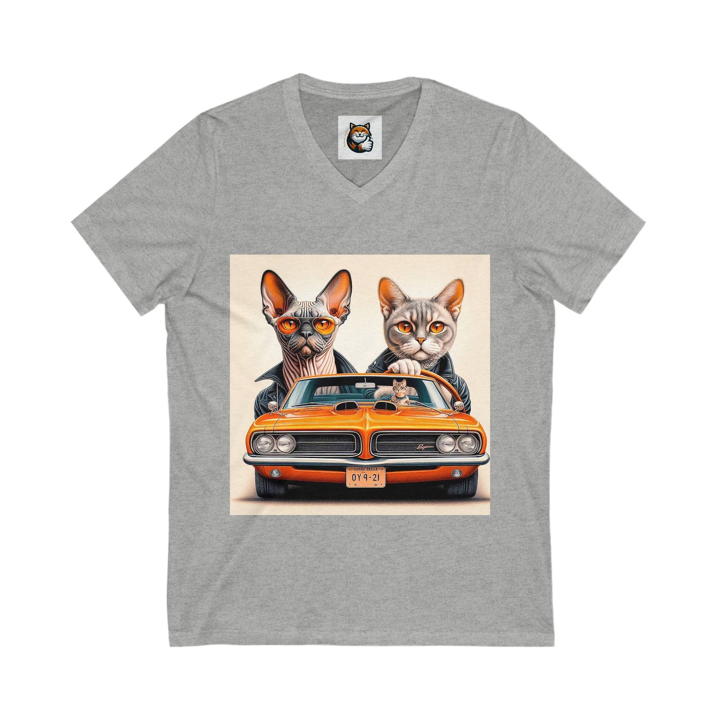 Wacky Devon Rex Couple driving  Unisex Jersey Short Sleeve V-Neck Tee