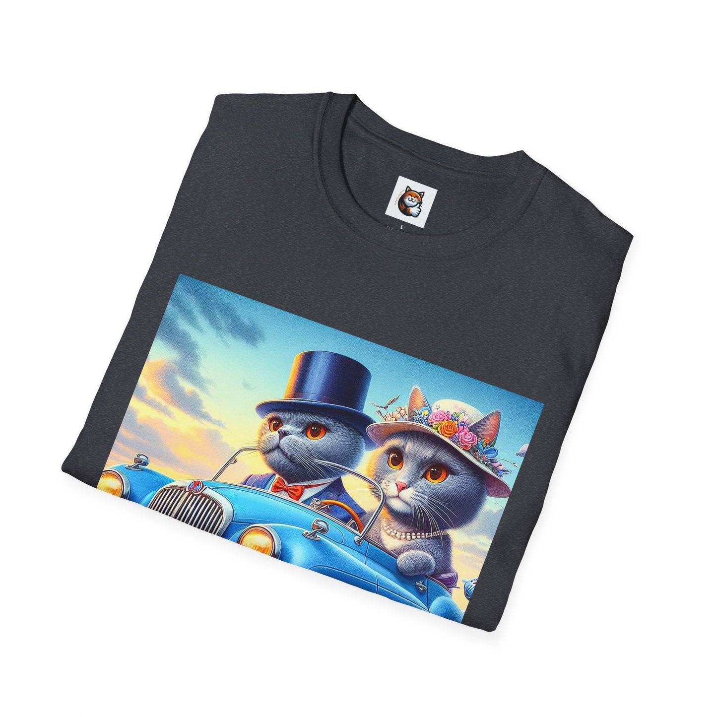 Russian Blue Cat driving couple  T-Shirt