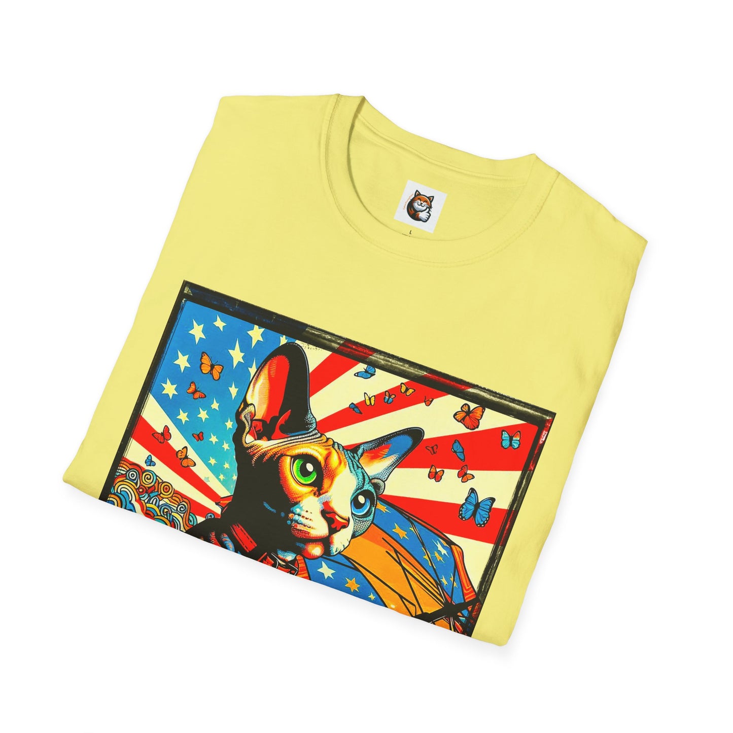 Devon Rex Cat American flag  Softstyle T-Shirt