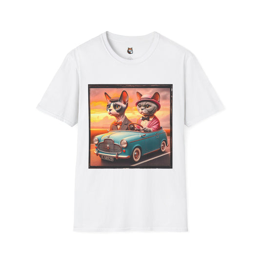 Wacky Devon Rex driving Unisex Softstyle T-Shirt