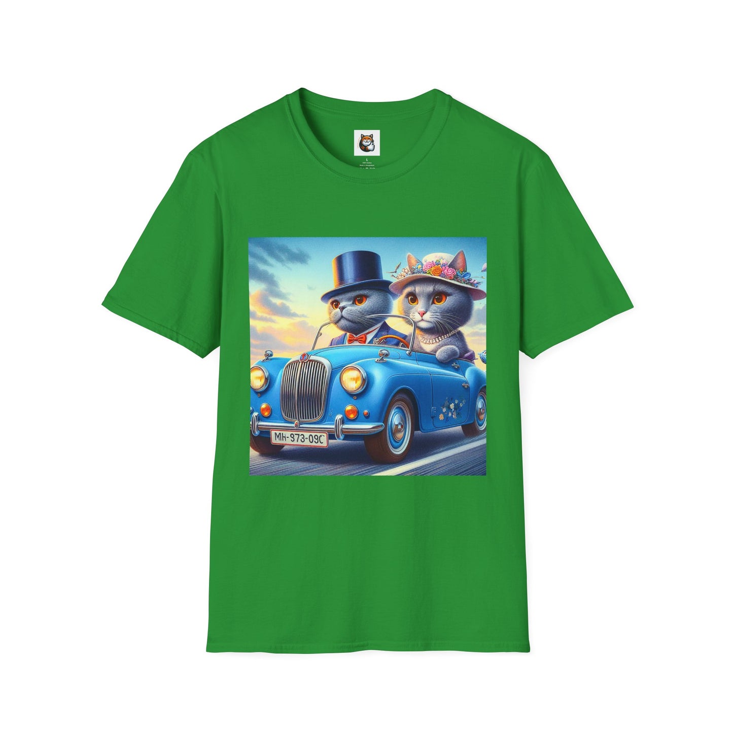 Russian Blue Cat driving couple  T-Shirt