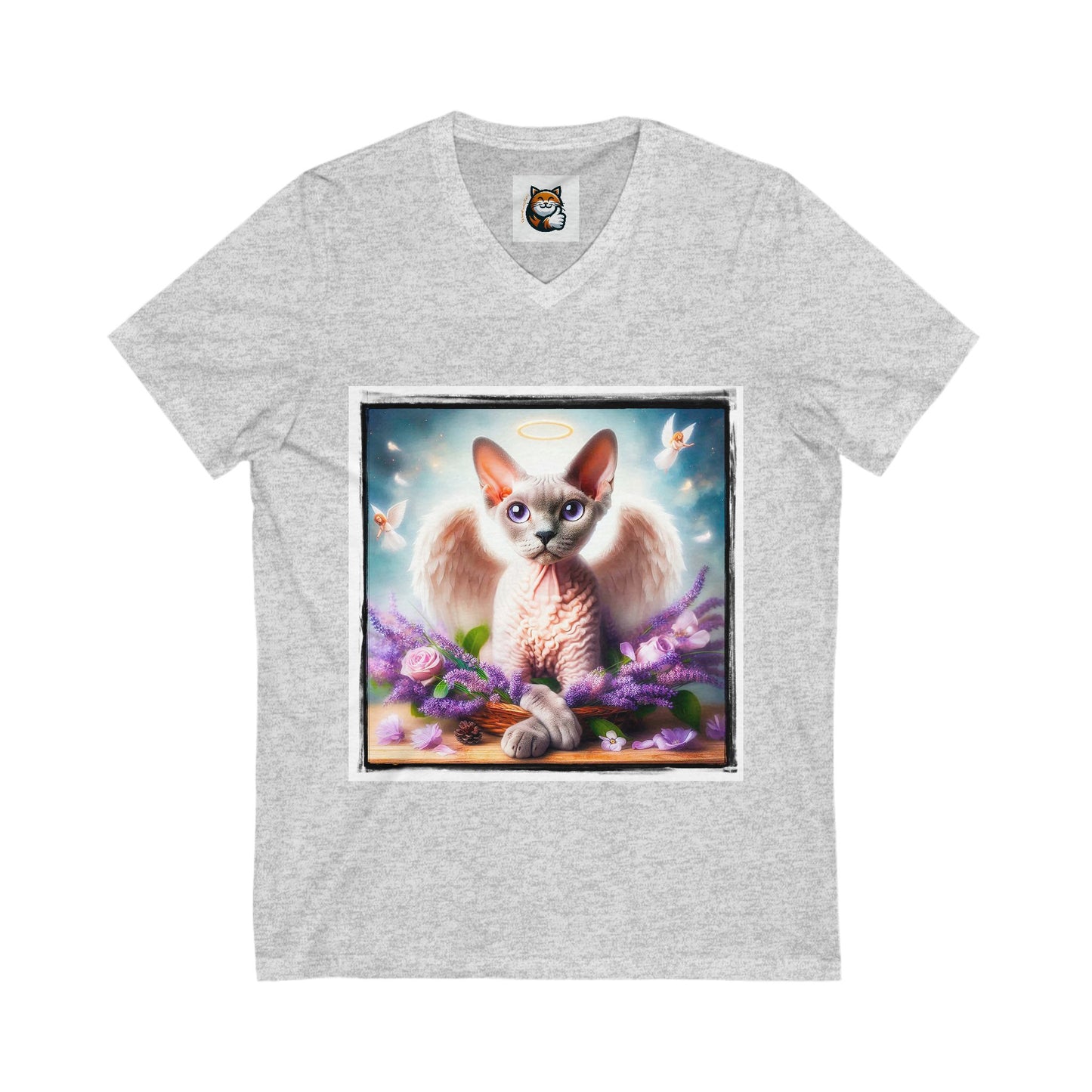Devon Rex Cat pretty Angel Jersey Short Sleeve V-Neck Tee