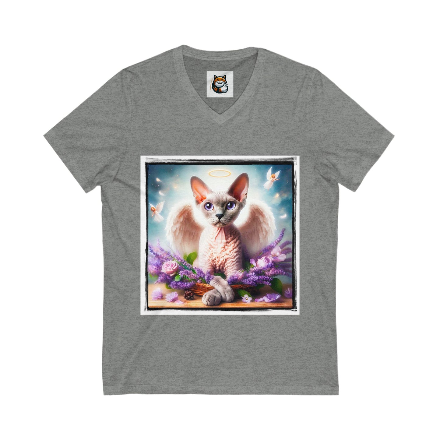 Devon Rex Cat pretty Angel Jersey Short Sleeve V-Neck Tee