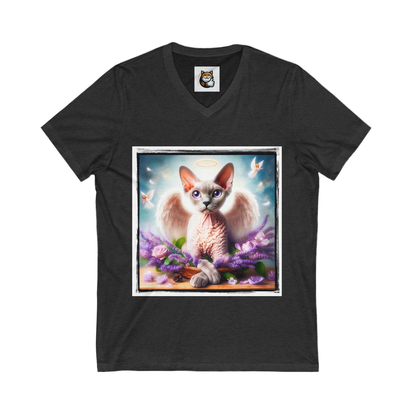 Devon Rex Cat pretty Angel Jersey Short Sleeve V-Neck Tee