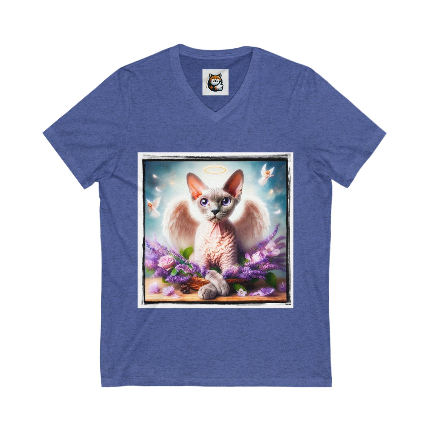 Devon Rex Cat pretty Angel Jersey Short Sleeve V-Neck Tee