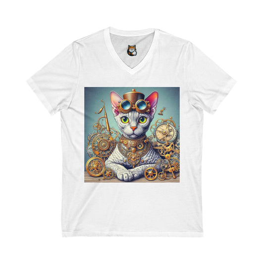 Devon Rex Cat Unisex Jersey Short Sleeve V-Neck Tee