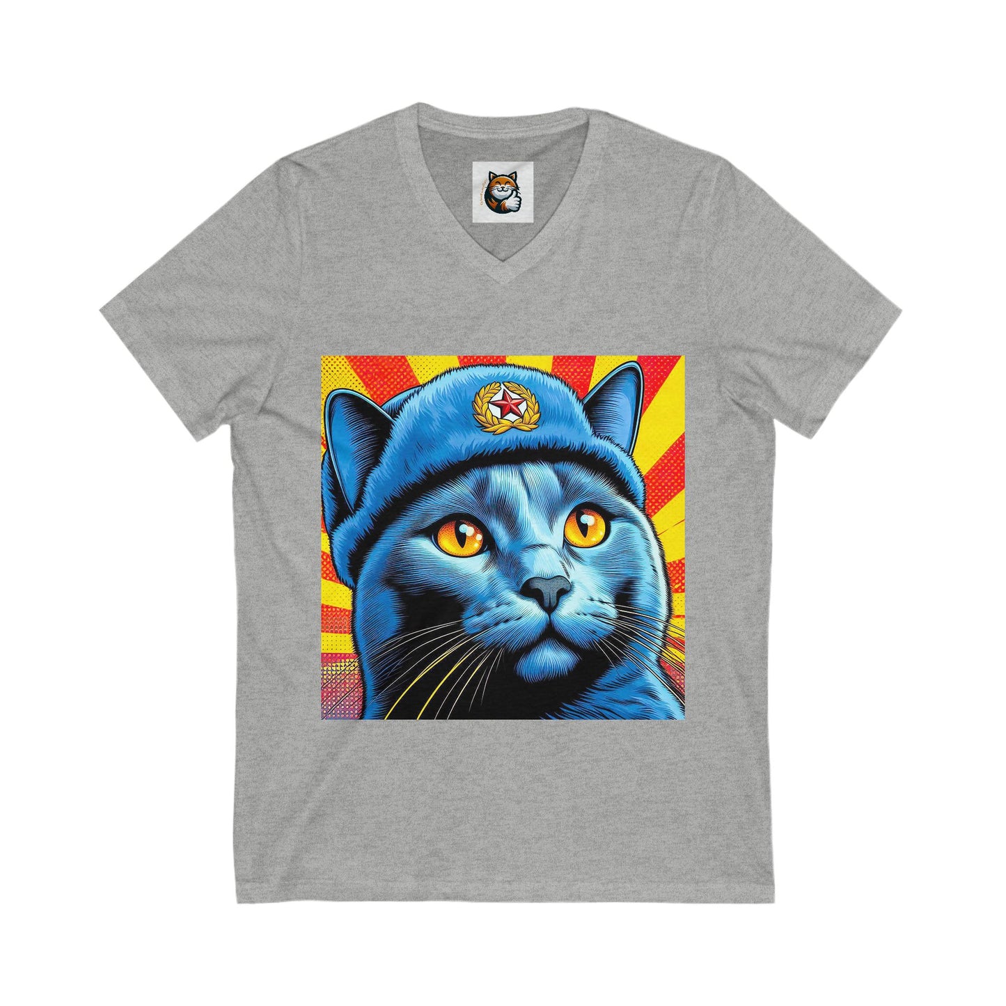 Russian Blue Cat blue beauty Jersey Short Sleeve V-Neck Tee