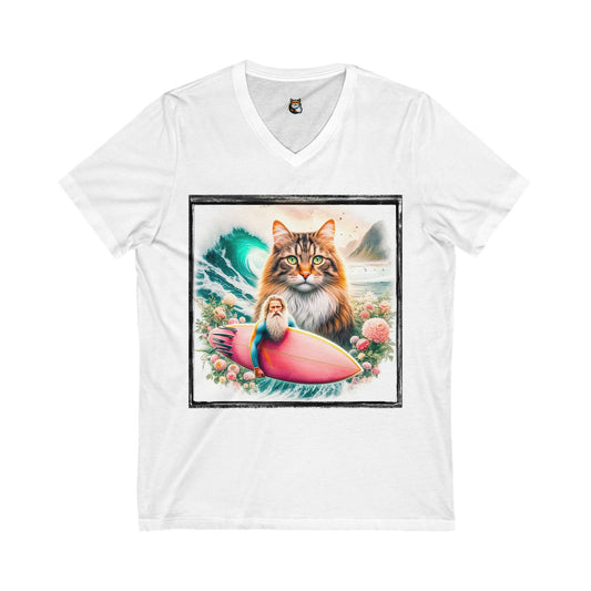 Norwegian Forest Cat Unisex Jersey Short Sleeve V-Neck Tee