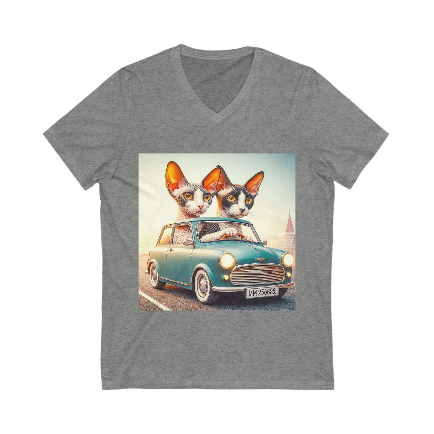 Cornish Rex Cat  tiny couple Short Sleeve V-Neck Tee