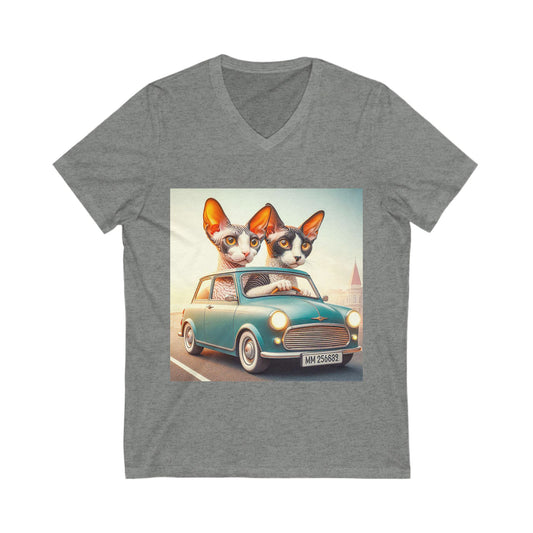 Cornish Rex Cat  tiny couple Short Sleeve V-Neck Tee