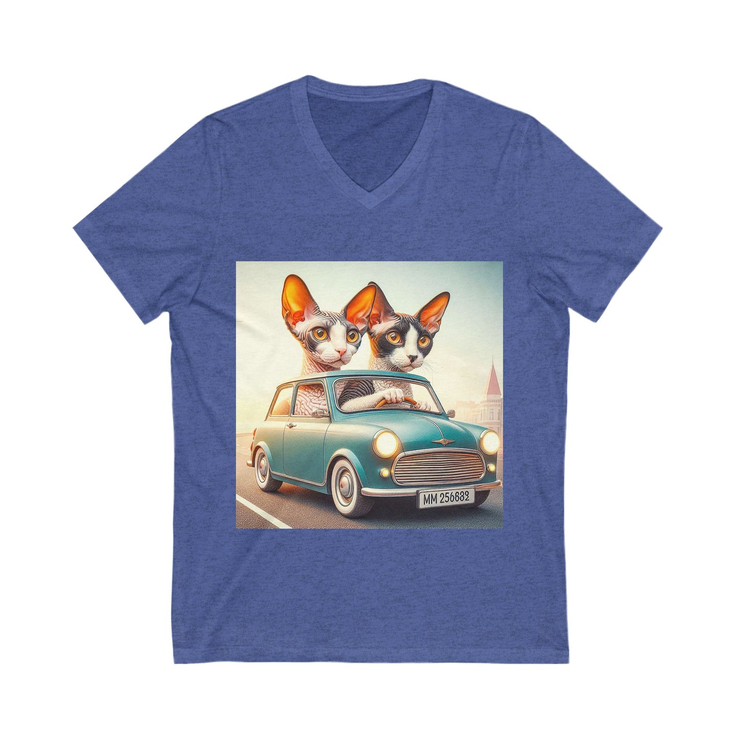 Cornish Rex Cat  tiny couple Short Sleeve V-Neck Tee