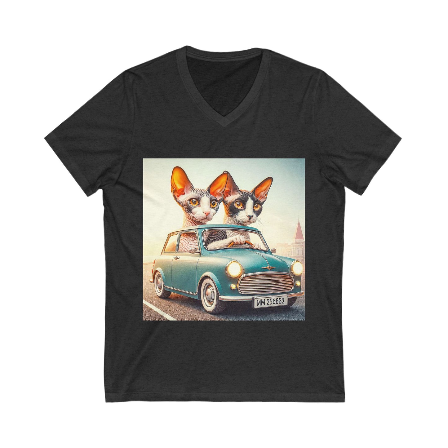 Cornish Rex Cat  tiny couple Short Sleeve V-Neck Tee