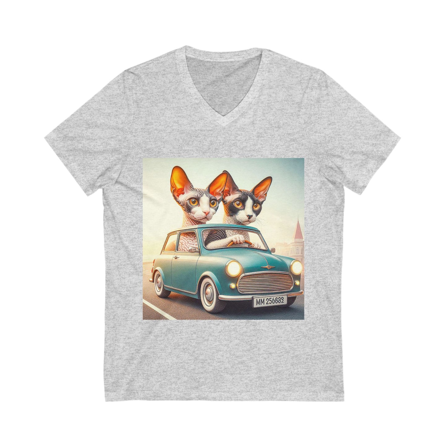 Cornish Rex Cat  tiny couple Short Sleeve V-Neck Tee