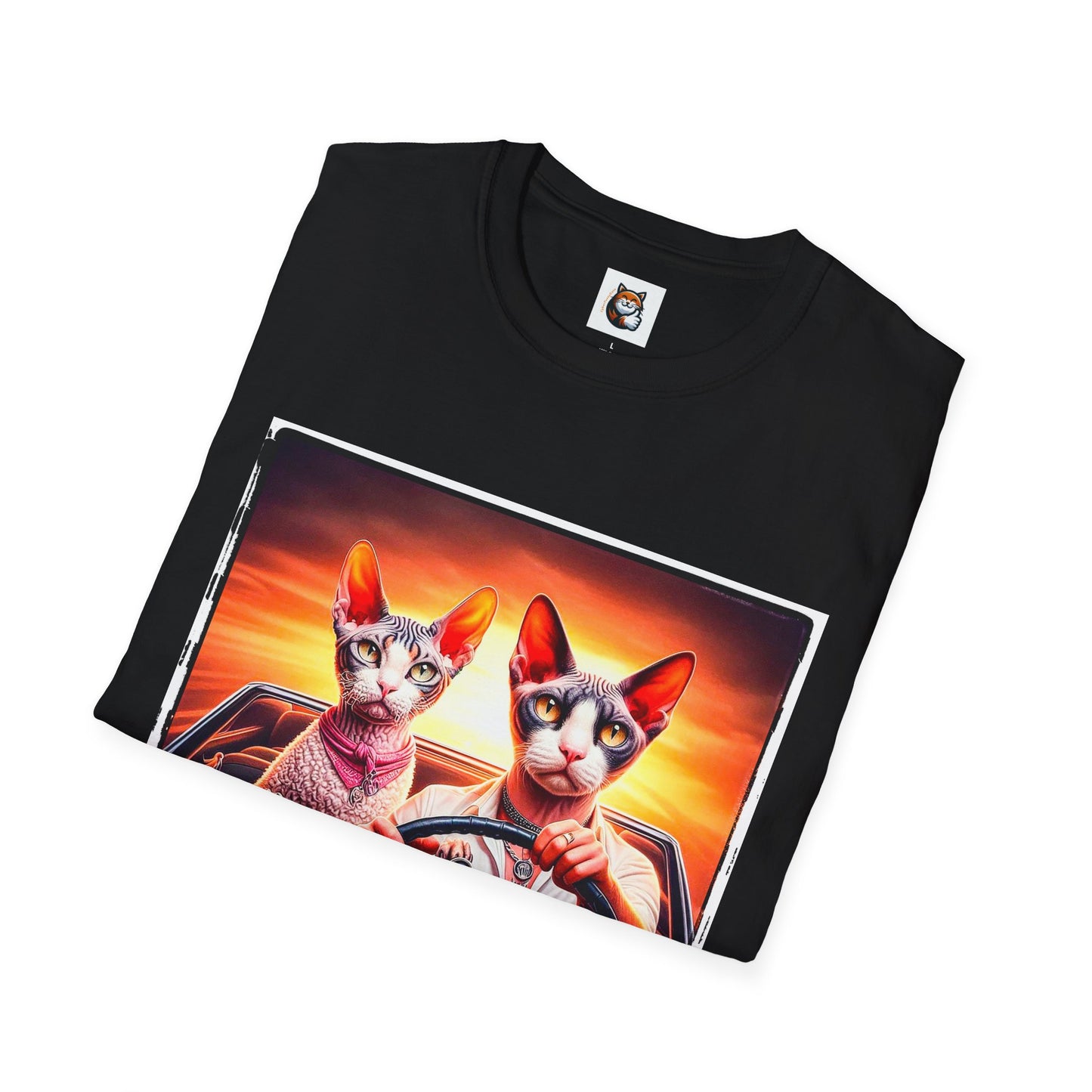Wacky  Devon Rex Cats driving  Unisex Softstyle T-Shirt
